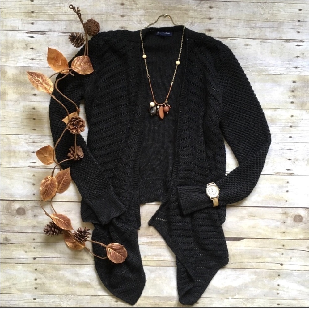 America Eagle Black Open Front Shawl Cardigan